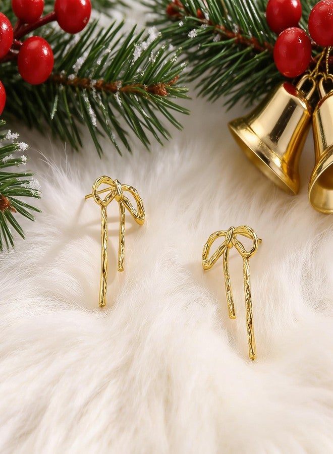 Moodear Gold Bow Earrings Ribbon BowStud Earrings for Women Trendy 14K Gold Plated - Cute Long Thin Big Bowknot Statement Earrings Dainty Jewelry Gifts for Women - Image 4